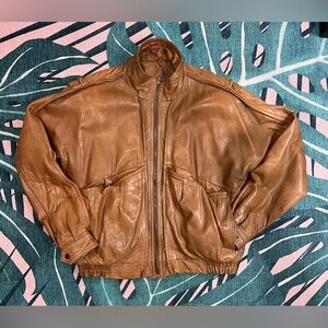 Vintage Berman’s The Leather Expert Flannel Lined Bomber Style Mock Neck Jacket